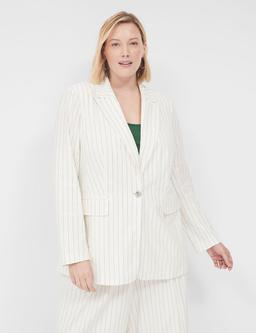 Linen Pinstripe One-Button Blazer