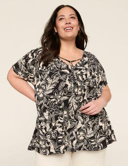 Swing Tie V-Neck Knit & Woven Top