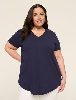 Short-Sleeve V-Neck Seamed Tee