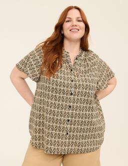 Short-Sleeve Collared Popover Blouse