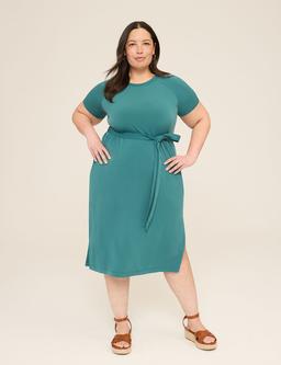 Stitch-Detail Tie-Waist Jersey Midi Dress