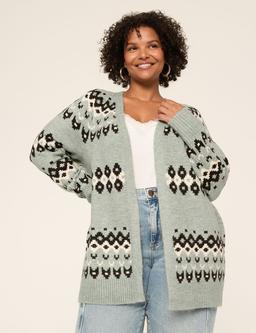 Fair Isle Open-Front Coatigan