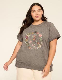 Short-Sleeve Flower Peace Graphic Sweatshirt
