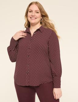 Long-Sleeve Collared Button-Down Blouse