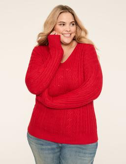 V-Neck Cable Knit Pullover Sweater
