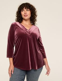 Velvet Swing 3/4-Sleeve Pleat-Front Top