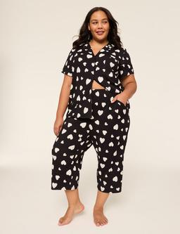 Comfy Cotton Notch-Collar Shirt & Crop Pant PJ Set