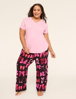 Comfy Cotton V-Neck Pocket Tee & Pant PJ Set
