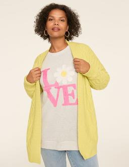 Trellis-Stitch Open-Front Cardigan