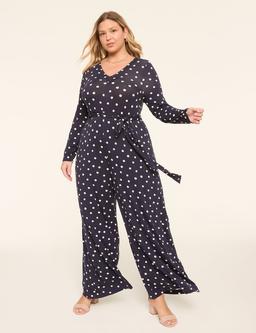Long-Sleeve Wide Leg Jersey Jumpsuit
