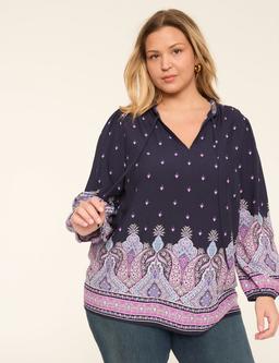 Ruffle Tie-Neck Popover Blouse