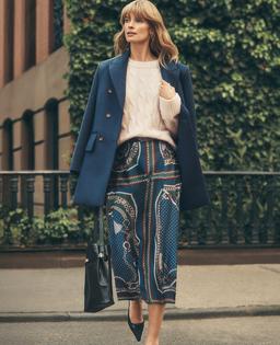 Chain Link Satin Wrap Midi Skirt