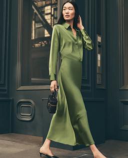 Satin Bias Midi Slip Skirt