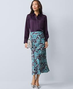 Floral Satin Midi Slip Skirt