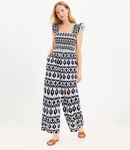 LOFT Beach Ikat Ruched Wide Leg Jumpsuit