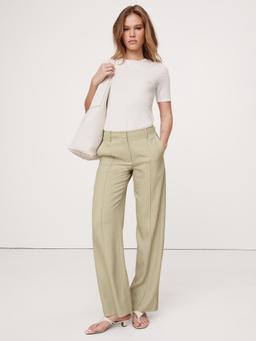 Mid-Rise Wide-Leg Drapey Twill Pant