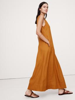Linen V-Neck Maxi Dress