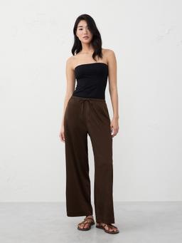 Wide-Leg Crinkled Satin Pull-On Pant