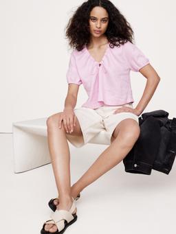 Linen Tie-Front V-Neck Top