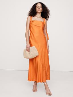 Draped Viscose-Linen Maxi Dress