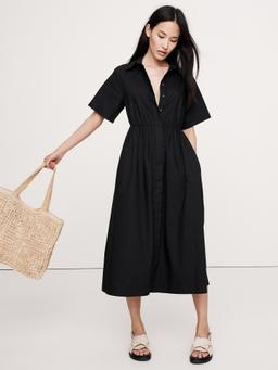Cotton Poplin Open-Back Shirt Dress