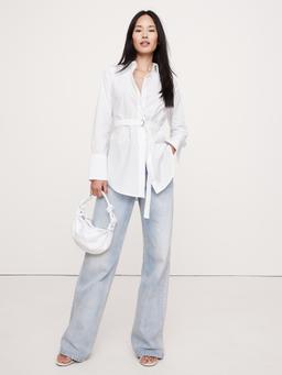 Cotton Poplin Belted Tunic Shirt