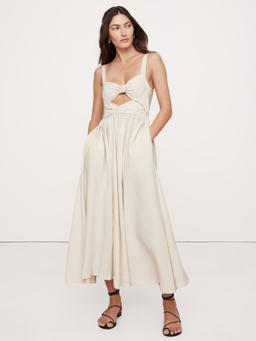 Viscose-Linen Dupioni Bow-Front Maxi Dress