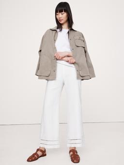 Mid-Rise Kick-Flare Lace-Trim Linen Ankle Pant