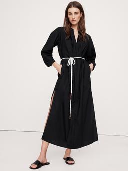 Cotton Poplin Split-Neck Shirt Dress