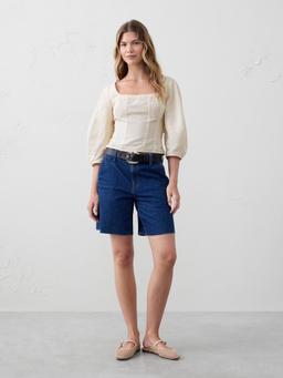 Linen-Blend Seamed Top