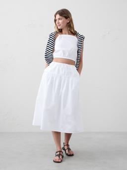 Poplin Drop-Waist Midi Skirt