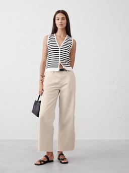 Wide-Leg High-Rise Cropped Chino