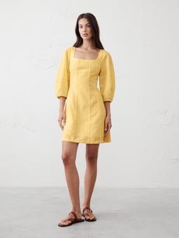 Linen-Blend Seamed Mini Dress