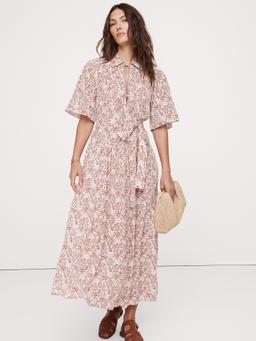 Matte Silk Tie-Front Shirt Dress