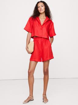 Linen Paperbag-Waist Pull-On 3.5" Short