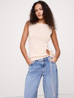 Lightweight Cashmere Drawstring-Hem Tank