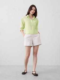 Linen-Blend Cropped Shirt