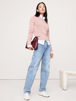 Shrunken Cotton-Silk Crew-Neck Sweater