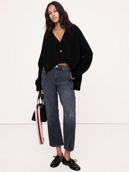 Oversized Merino-Cotton High-Low Cardigan