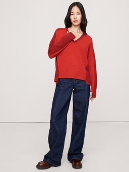 Cashmere Mixed-Stitch V-Neck Sweater
