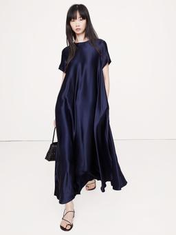 Italian Satin Trapeze Maxi Dress