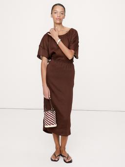 Linen-Viscose Midi Skirt