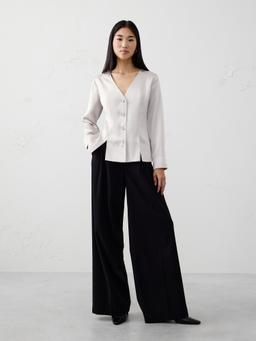 Silky Seamed Slit Blouse