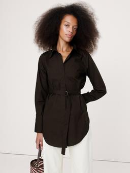 Cotton Poplin Belted Tunic Shirt