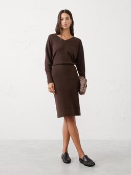 Blouson Knee Length Sweater Dress