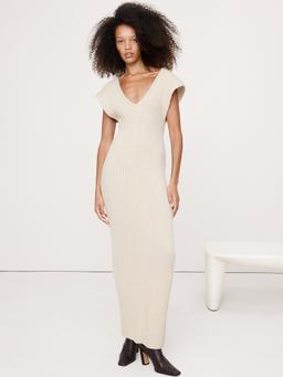 Merino-Cotton Maxi Dress with Open Back