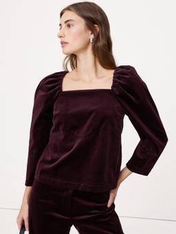 Cotton Velvet Puff-Sleeve Top