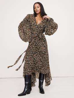 Georgette Puff-Sleeve Maxi Dress