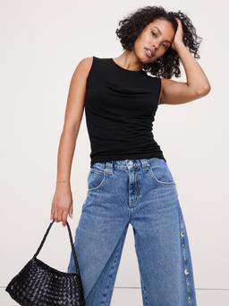 Sheer Lyocell-Wool Drape Top