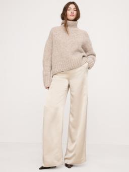 High-Rise Wide-Leg Hammered Satin Palazzo Pant